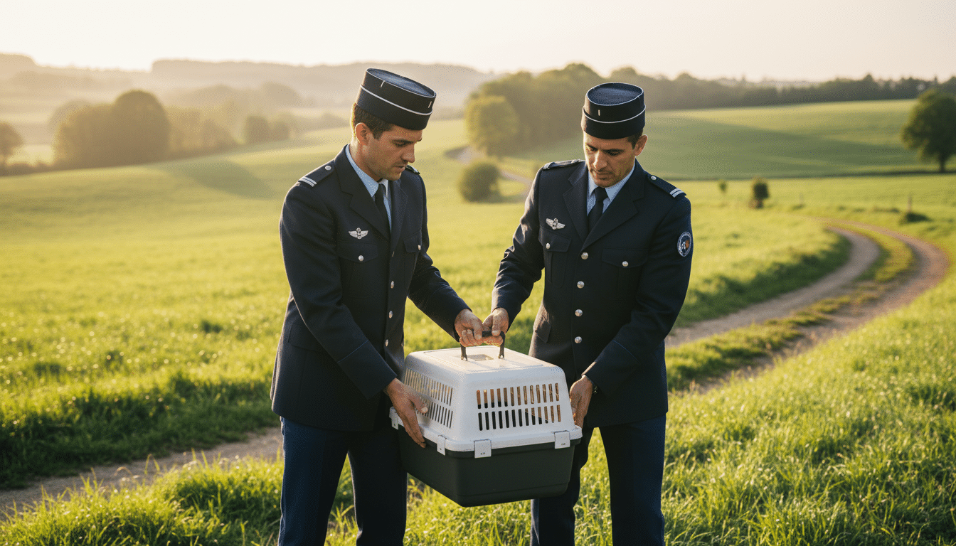 Gendarmes transportant des animaux saisis dans le Var