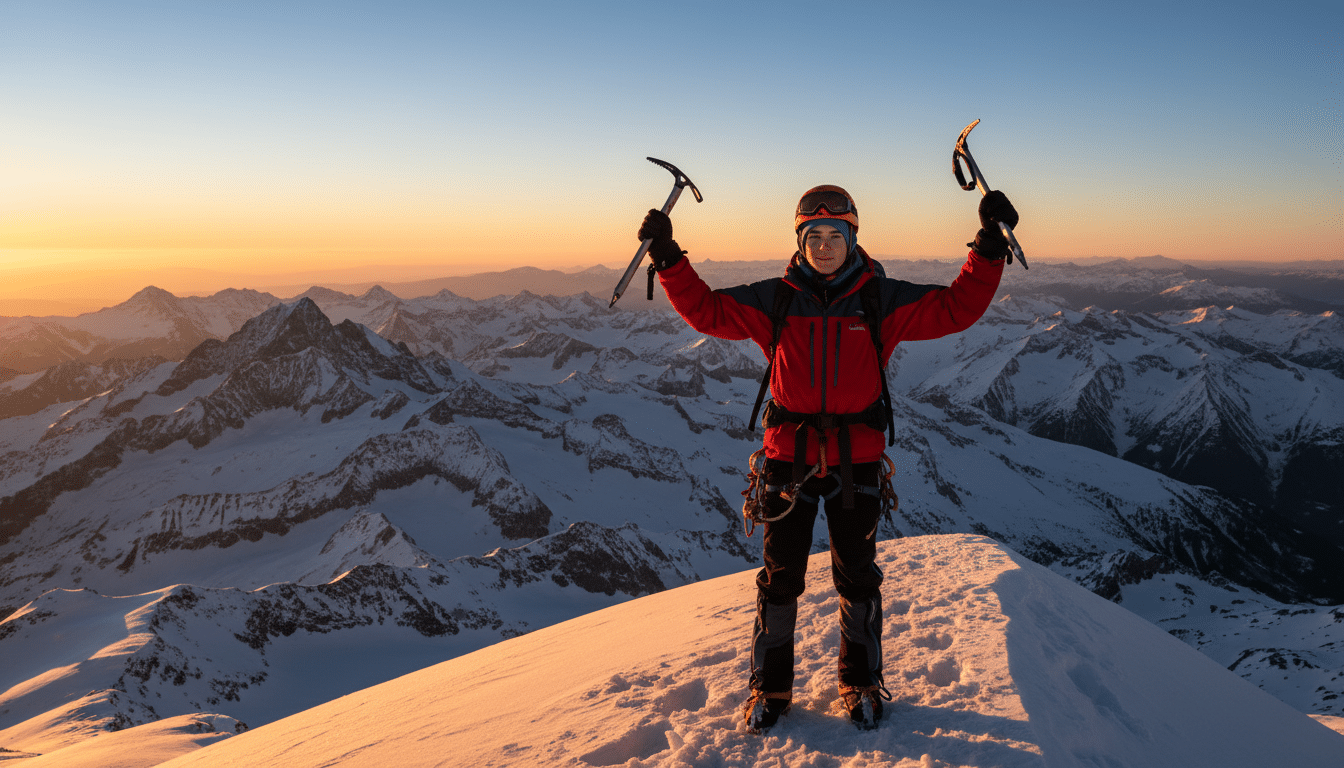 À 16 ans et presque sans expérience, il parvient à gravir le plus haut sommet d'Europe