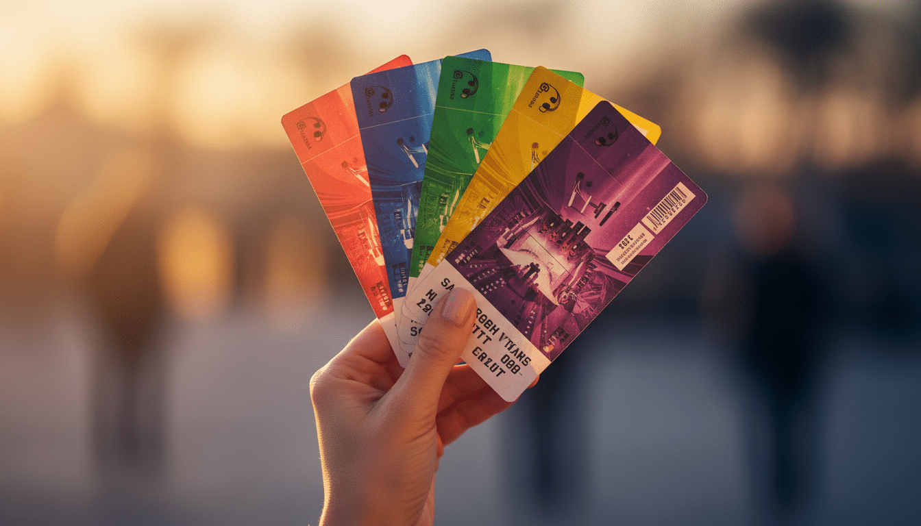 Main tenant plusieurs billets de concert en éventail