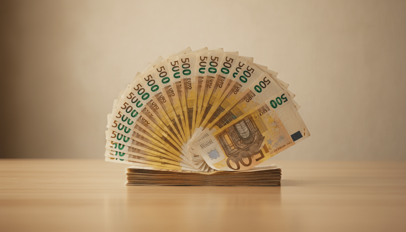 Billets d'euros étalés sur une table