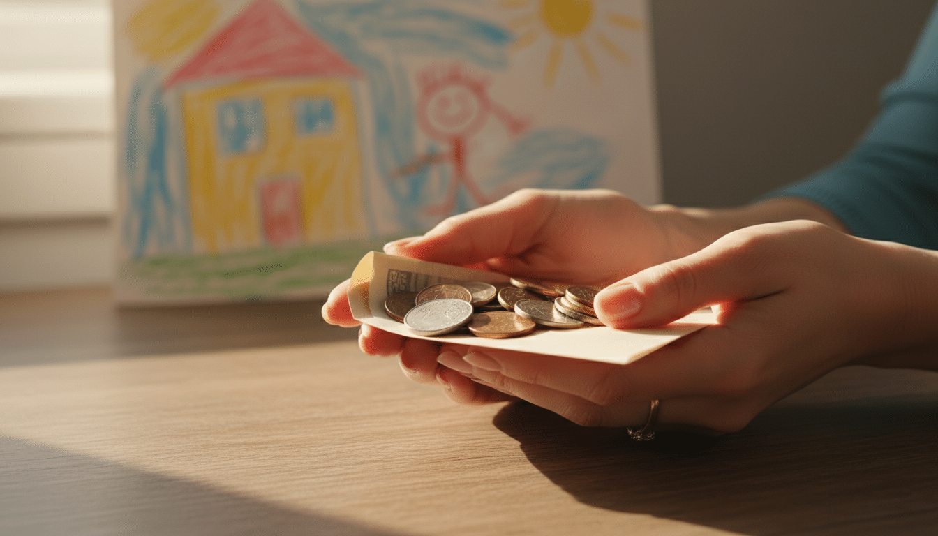 Mère touchant une aide financière pour sa famille