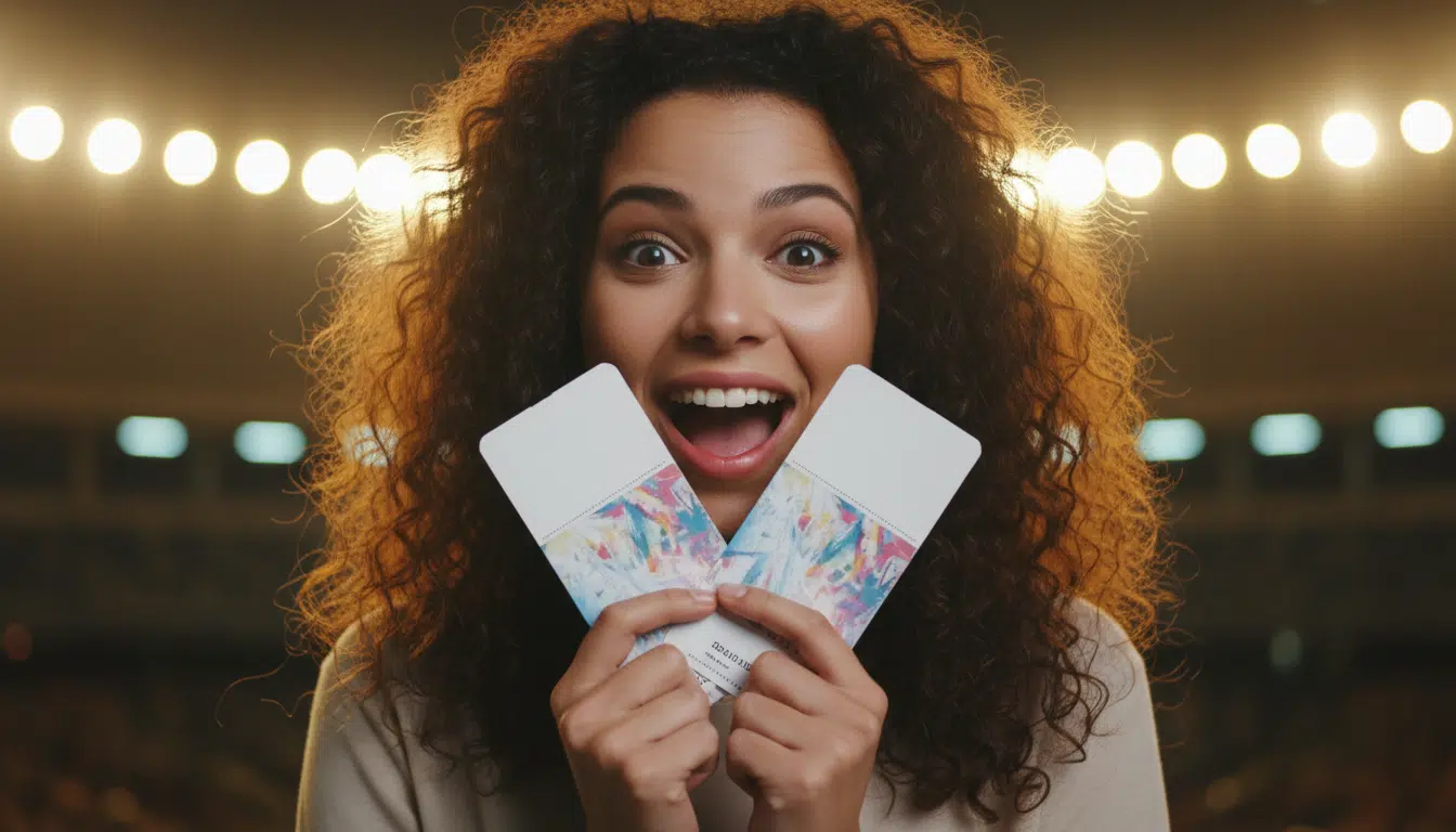 Fan tenant des billets de concert avec enthousiasme