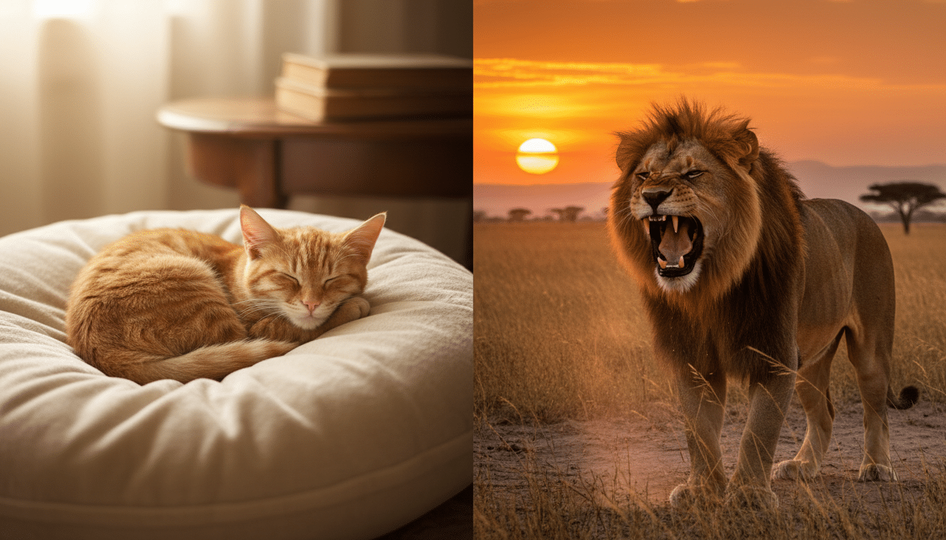 Chat domestique versus lion rugissant comparaison