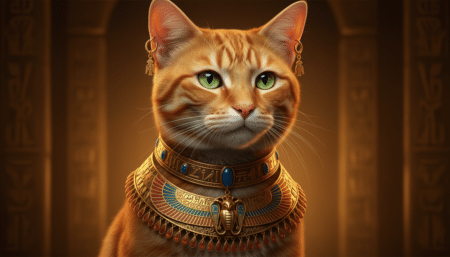 Chat sacré égyptien orné de bijoux dorés