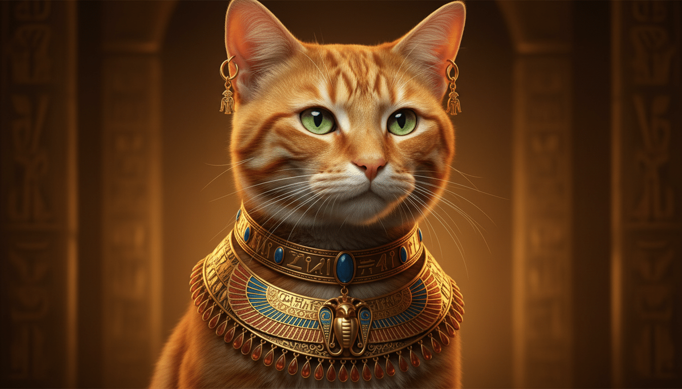 Chat sacré égyptien orné de bijoux dorés