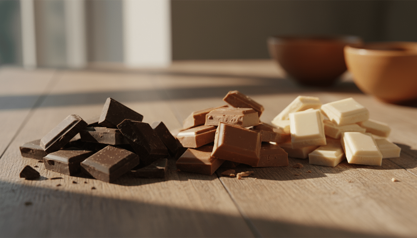 Comparaison chocolat noir lait et blanc