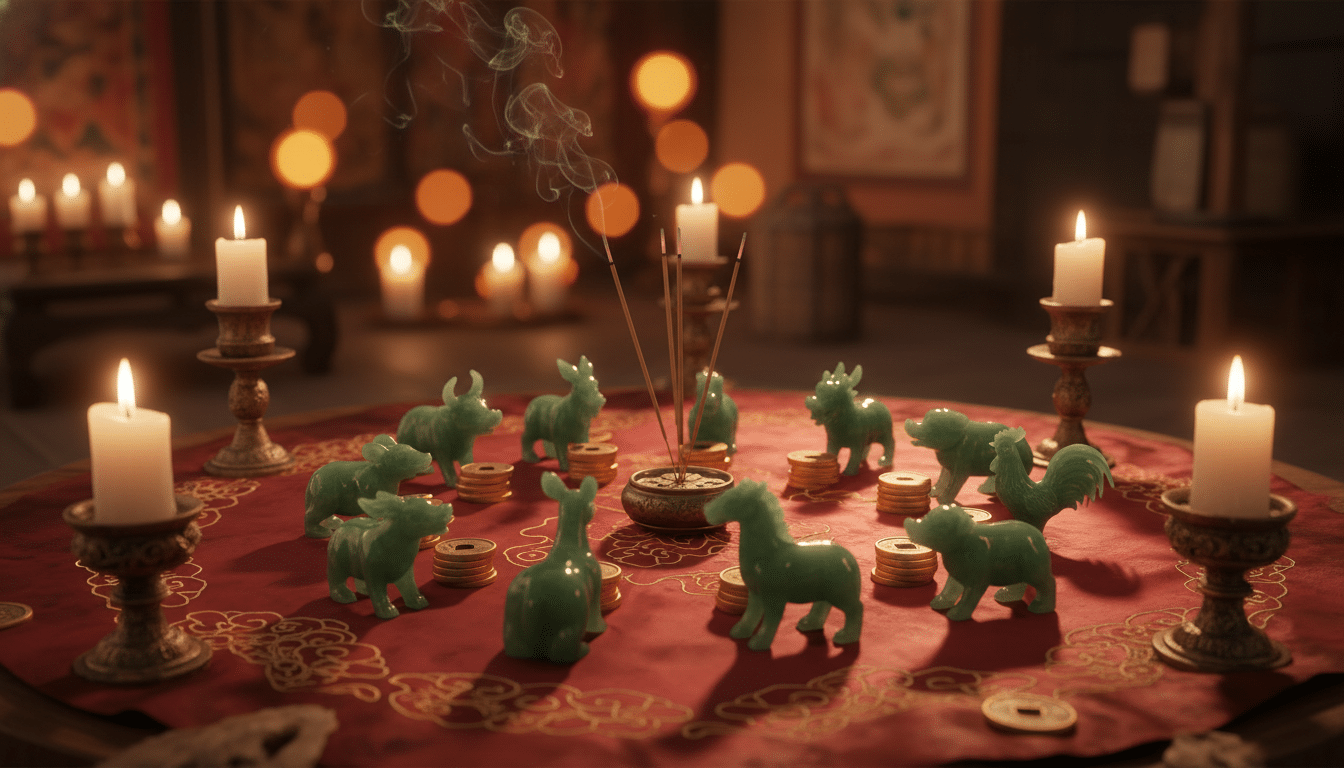 Couple dans un jardin chinois au lever du soleil entouré de pivoines et lanternes