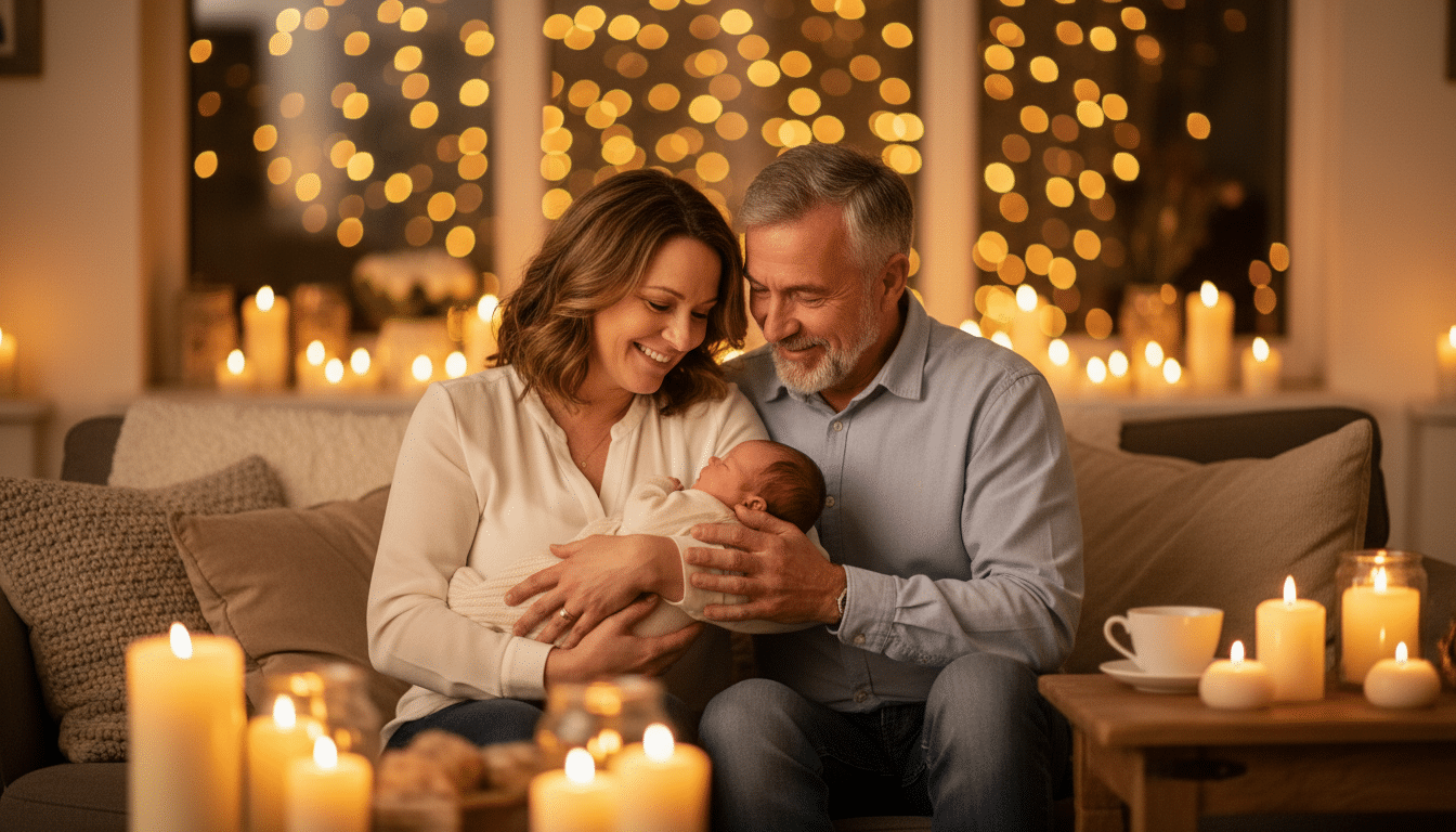 Couple mature admirant leur nouveau-né ensemble