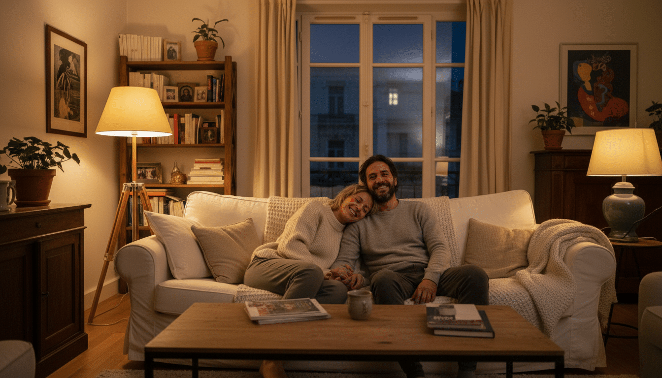 Couple soulagé dans un appartement calme