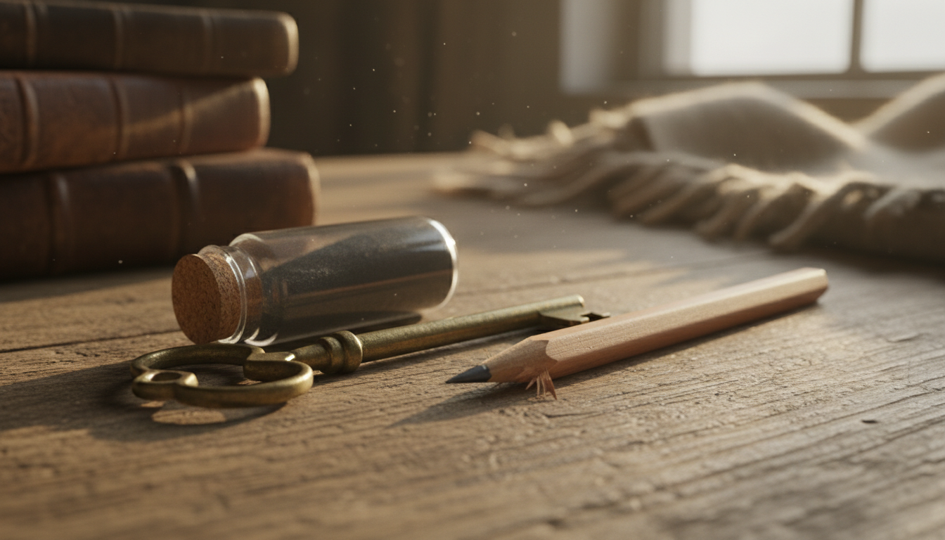 Crayon et clé sur table en bois pour lubrifiant graphite