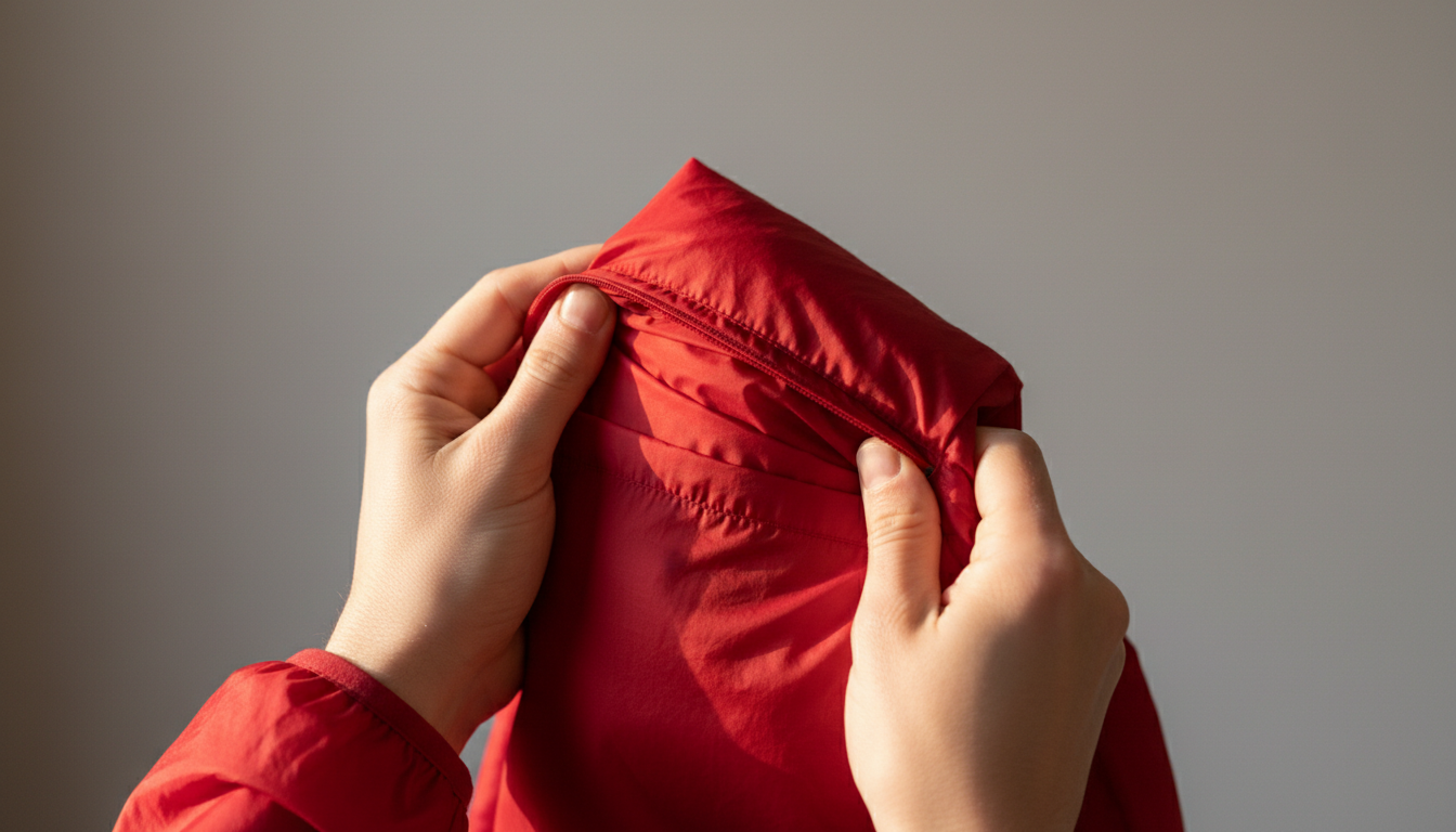 Démonstration du pliage du K-Way dans sa propre poche