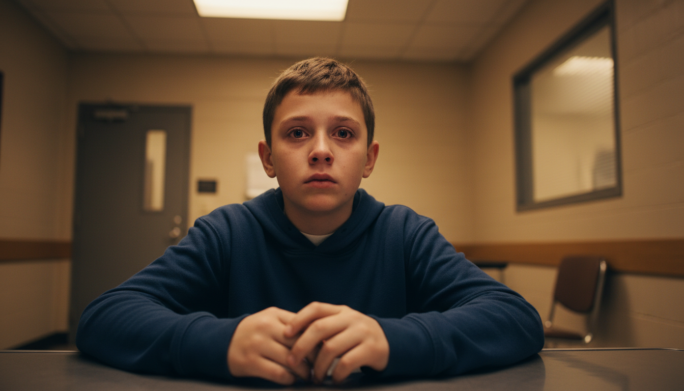 Enfant de 12 ans dans une salle d'audition policière