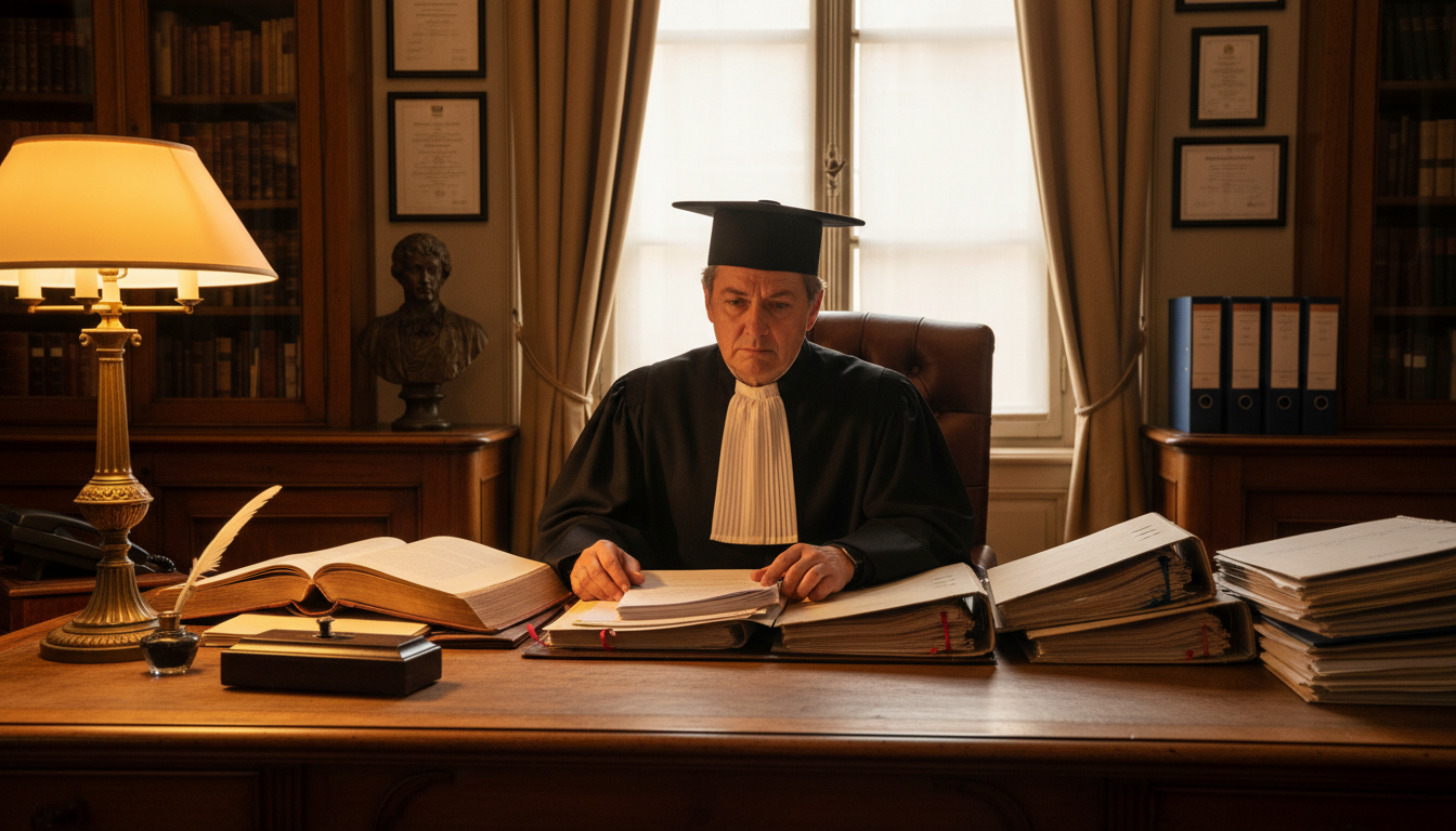 Magistrat français examinant des documents judiciaires