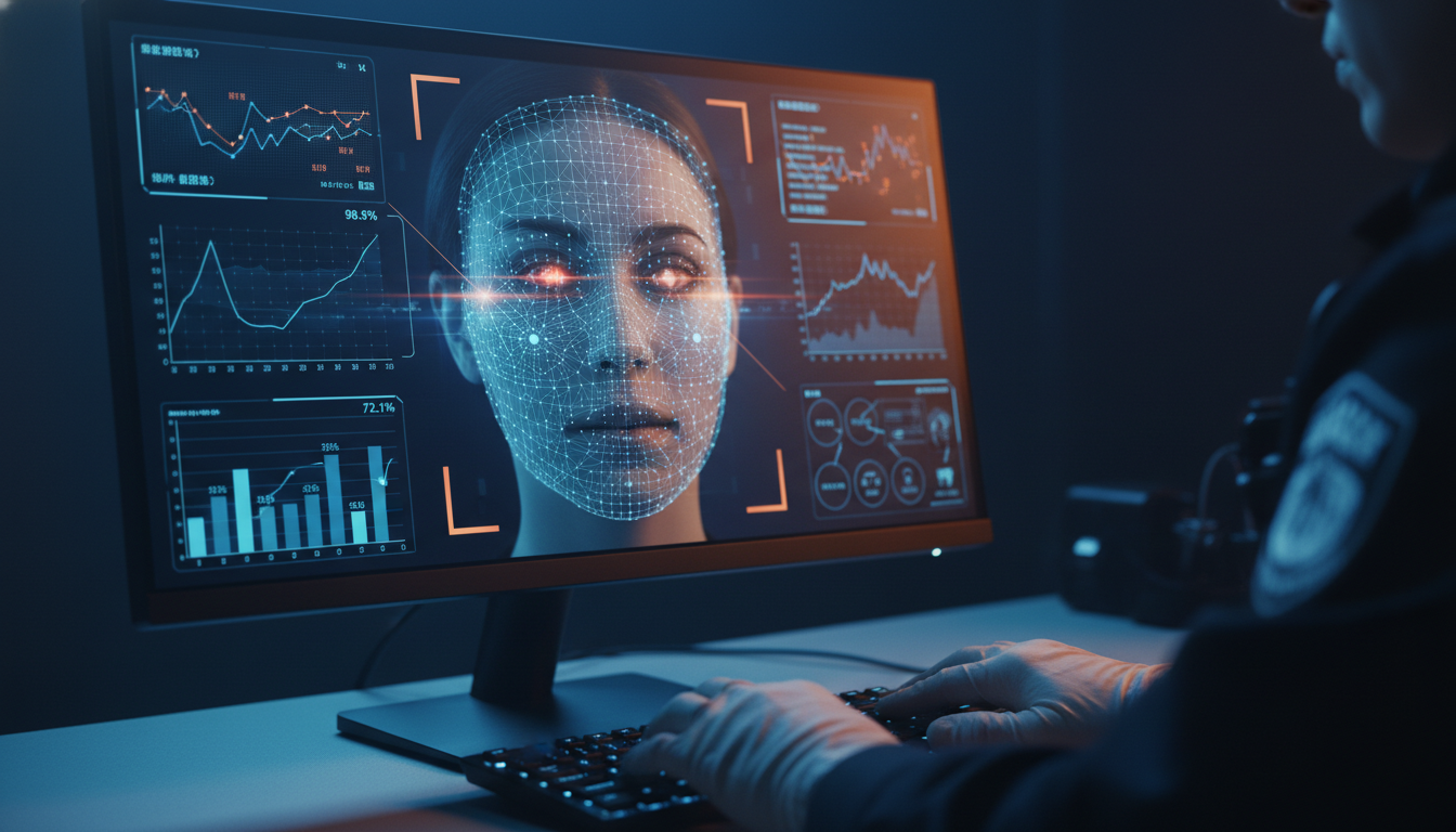 Logiciel de reconnaissance faciale sur un écran de police