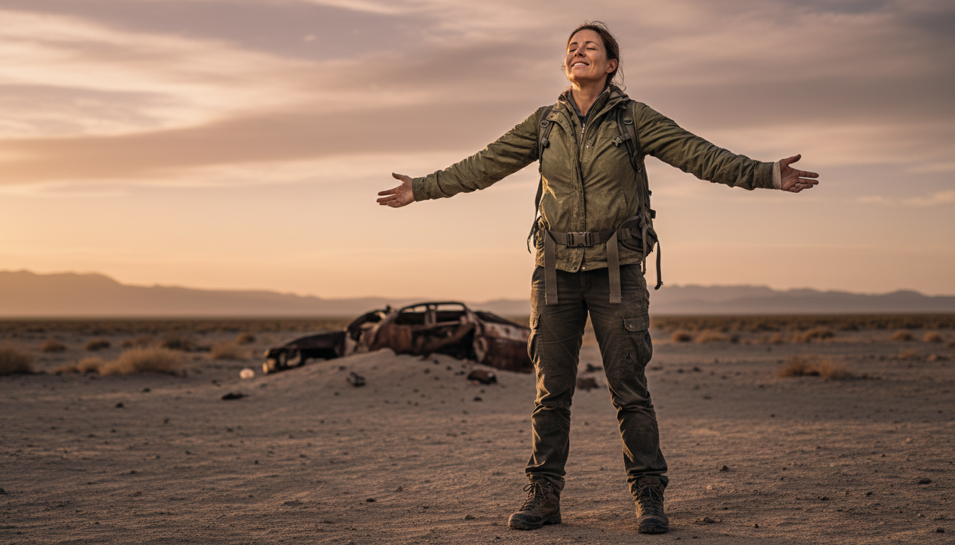 Femme libérée soulagée à l'extérieur après sa détention