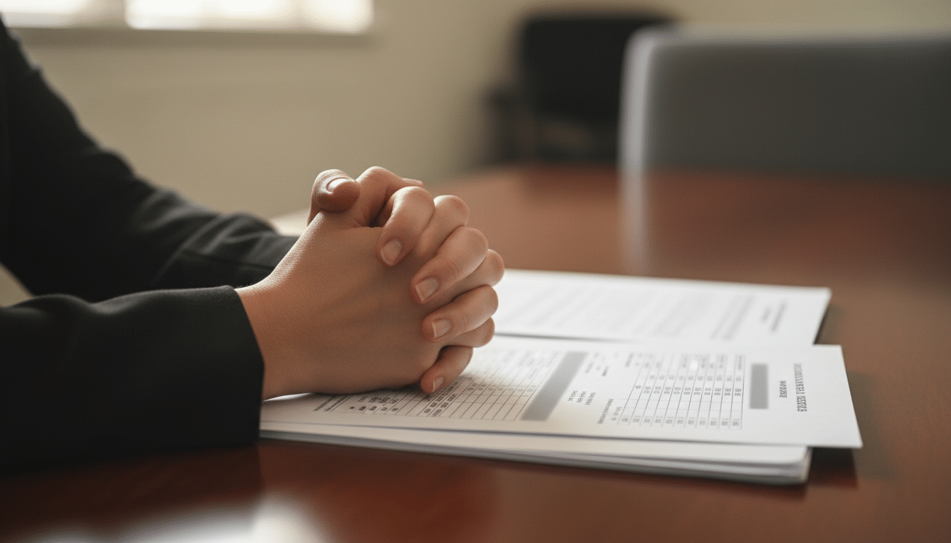 Mains féminines sur des documents officiels d'allocations