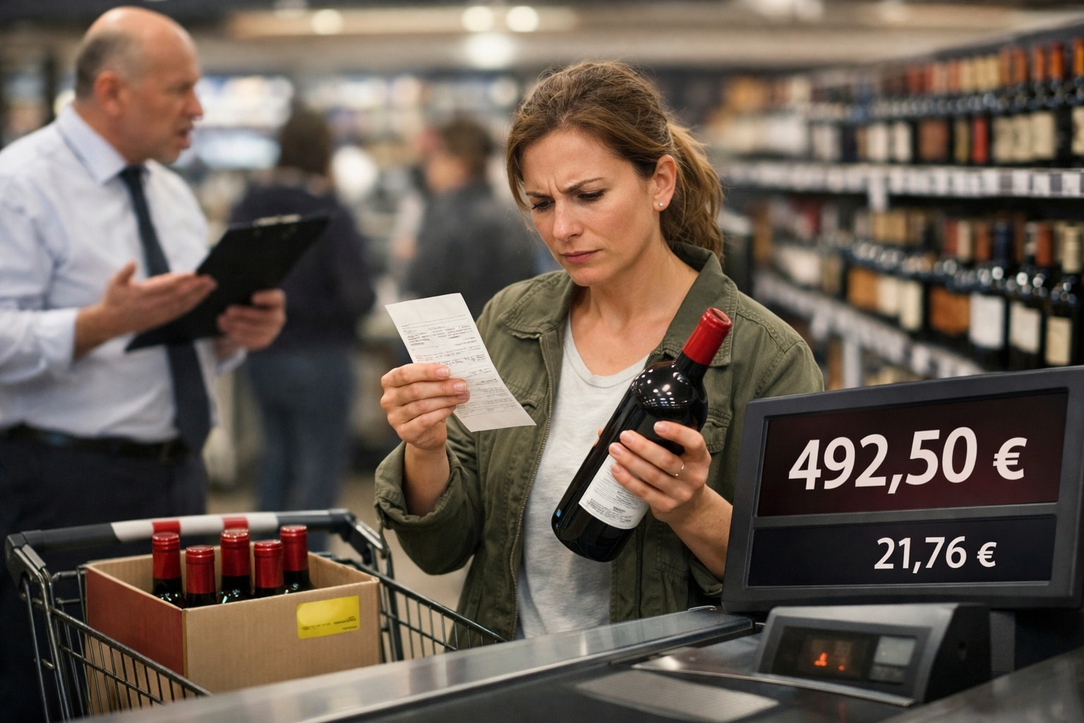 erreur d’étiquetage dans un supermarché après l’achat de caisses de vin