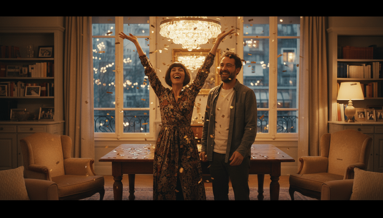 Couple célébrant un gain à la loterie