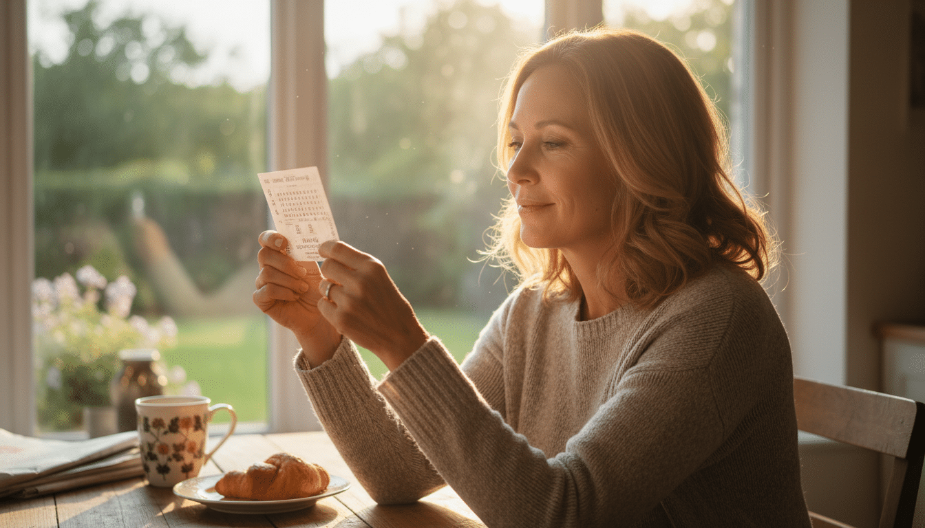 Femme vérifiant son ticket EuroMillions