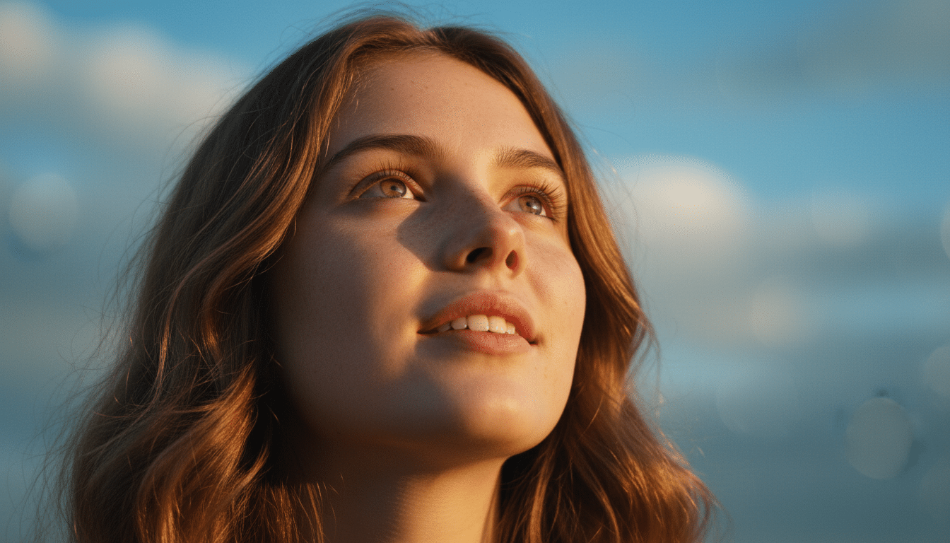 Femme curieuse regardant le ciel avec émerveillement