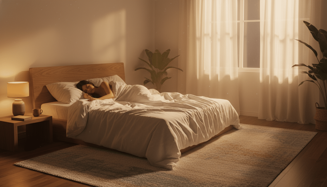 Femme dormant profondément sous une couette blanche