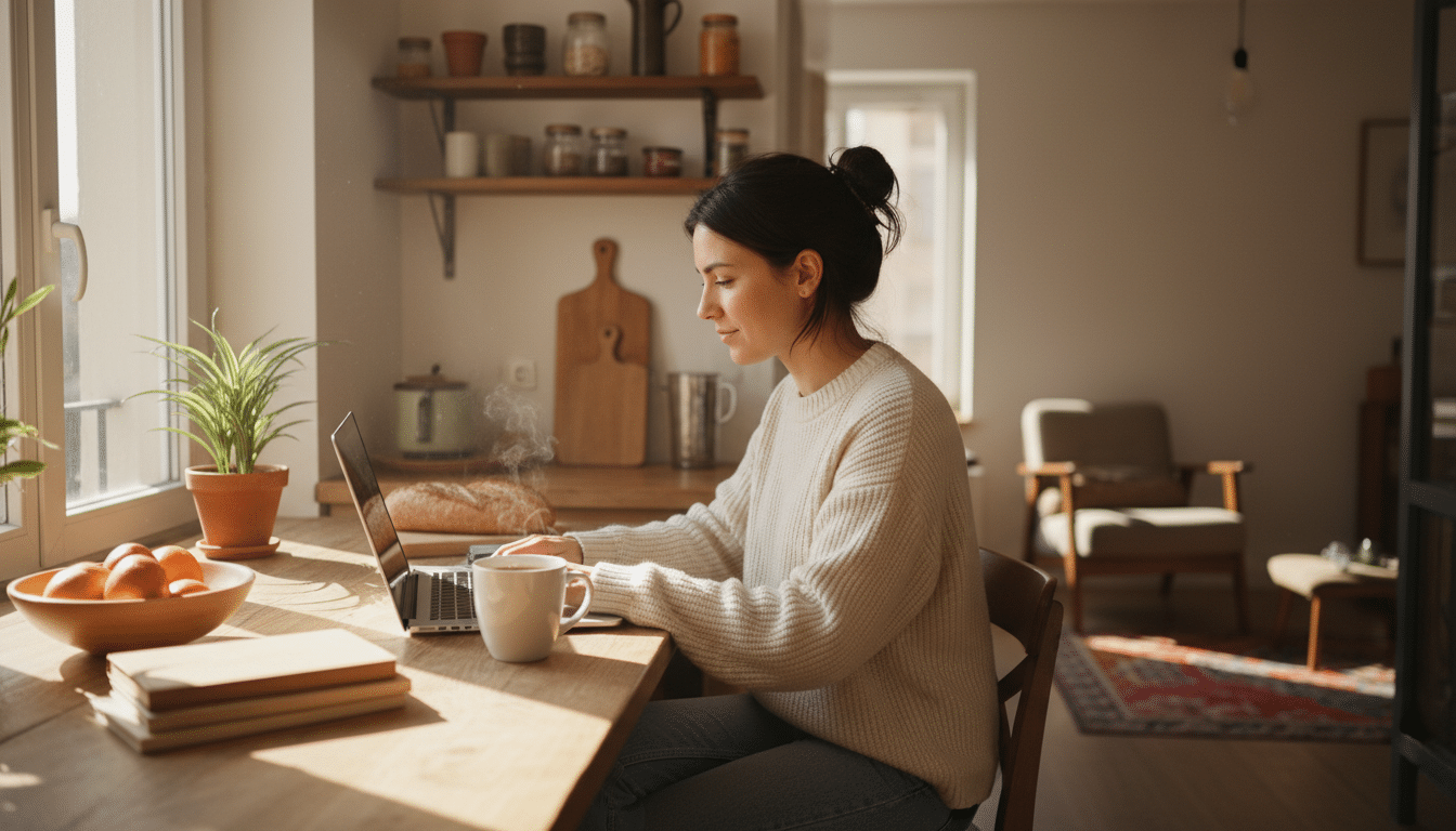 Femme en télétravail depuis son domicile