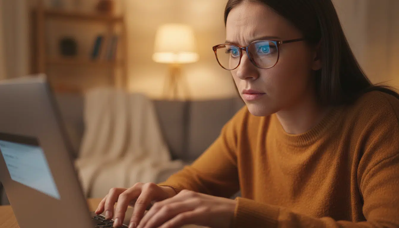 Femme inquiète devant son ordinateur