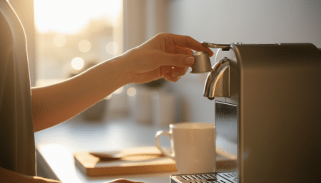 Femme insérant une capsule Nespresso dans une machine à café