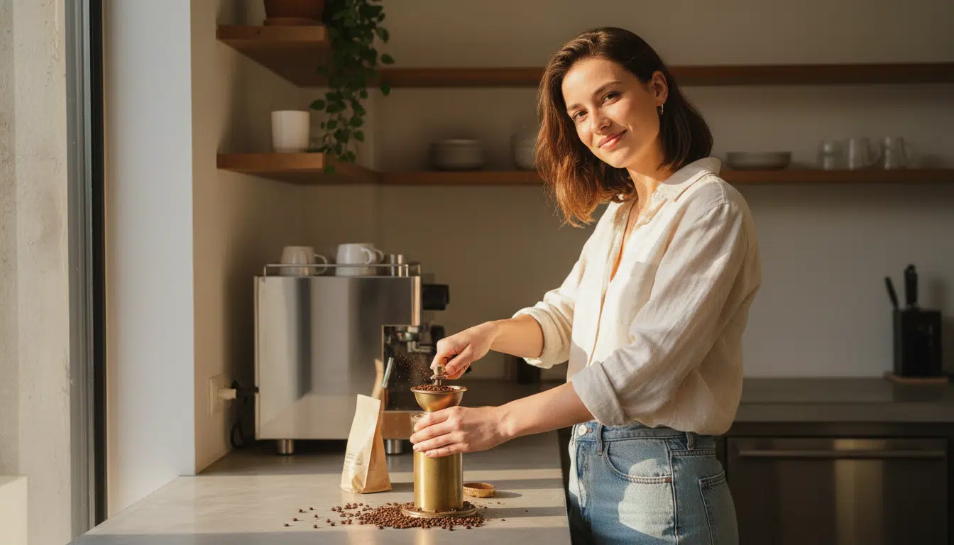 Femme préparant café en grains alternative économique