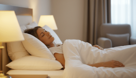 Femme qui s'endort paisiblement dans une chambre dorée