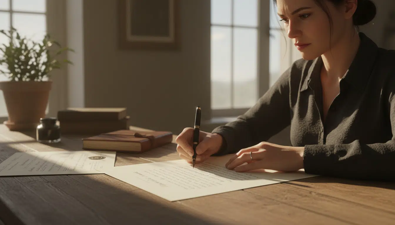 Femme rédigeant un courrier recommandé contre son bailleur