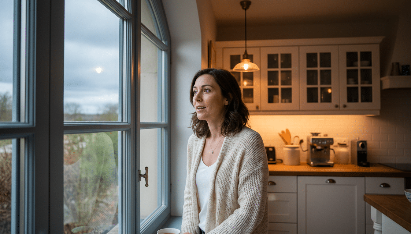 Femme regardant le ciel nuageux d'un samedi de fin mars