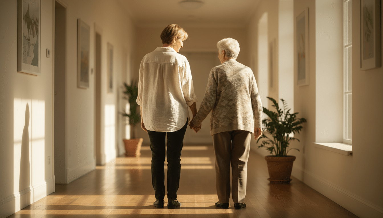 Fille tenant la main de sa mère atteinte de démence