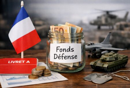 Épargne et défense en France, avec un Livret A, des euros et une tirelire dédiée au fonds défense