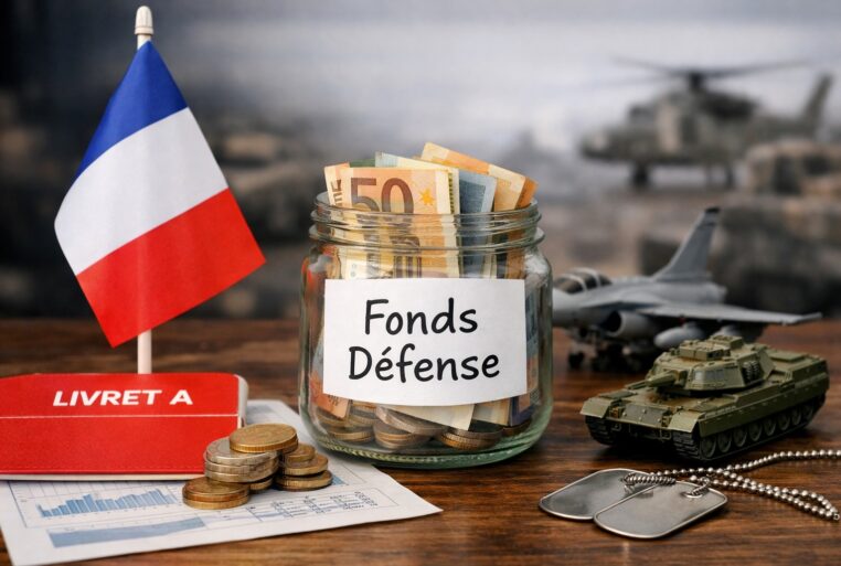 Épargne et défense en France, avec un Livret A, des euros et une tirelire dédiée au fonds défense