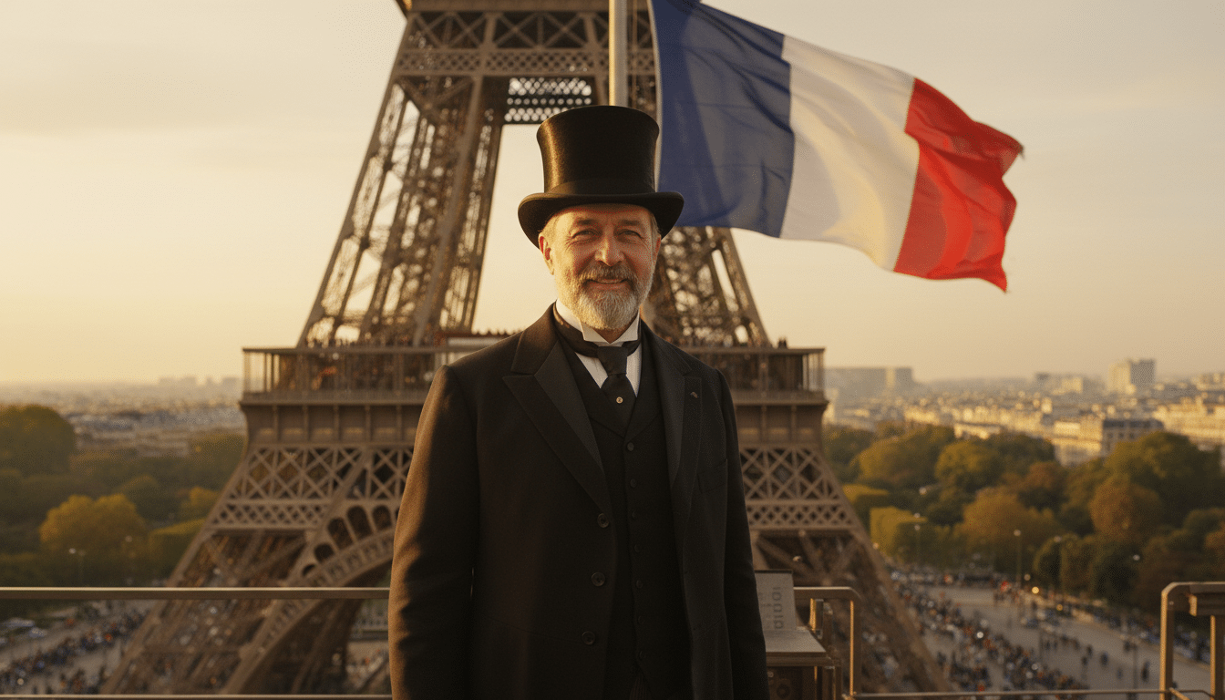 Gustave Eiffel au sommet de sa tour en 1889