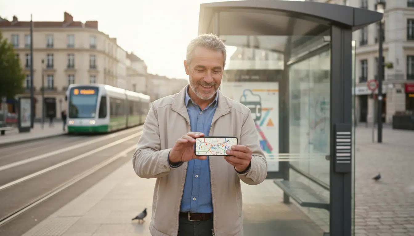 Homme satisfait dans une ville française abordable