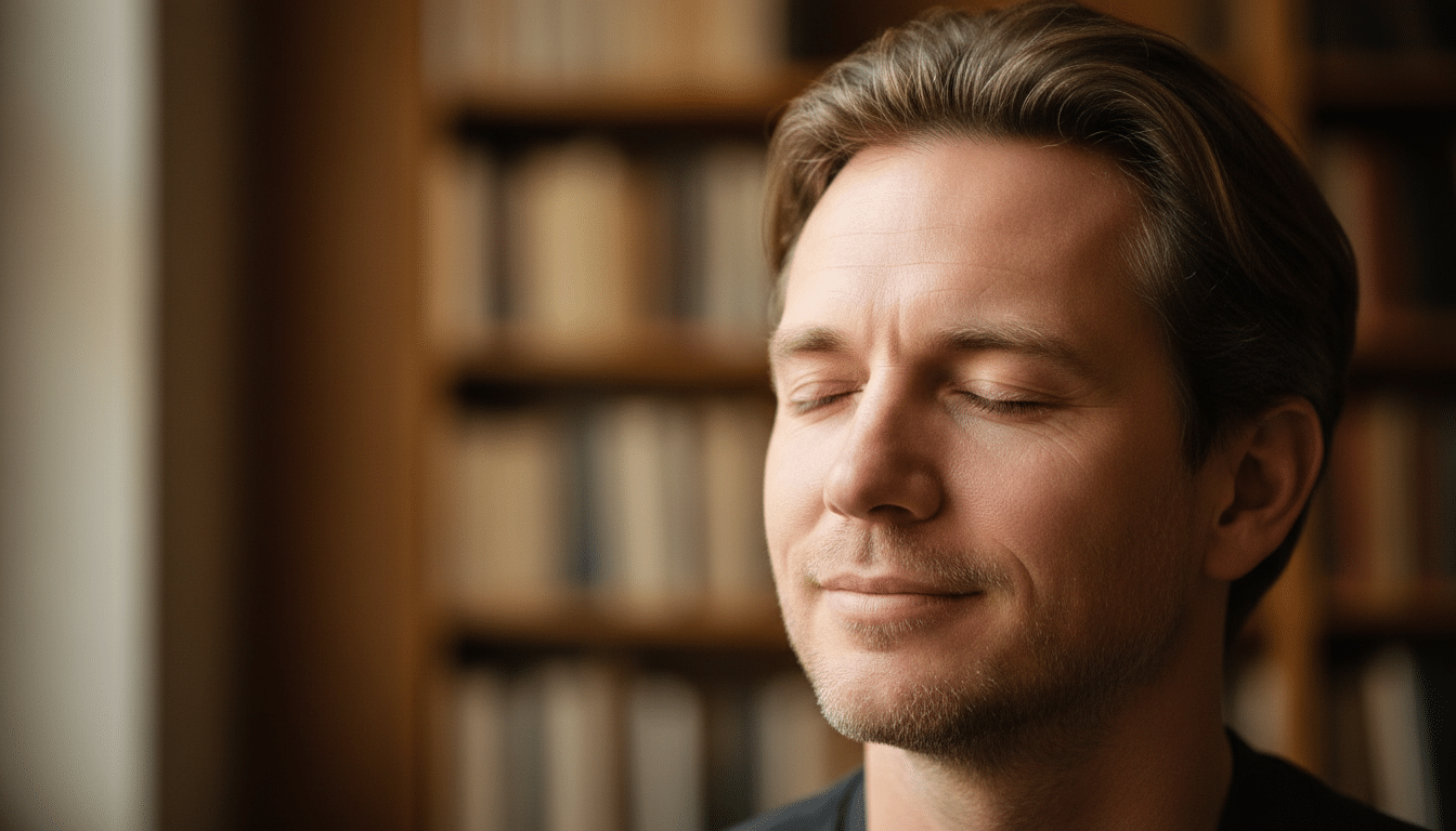 Homme serein au visage expressif introspectif