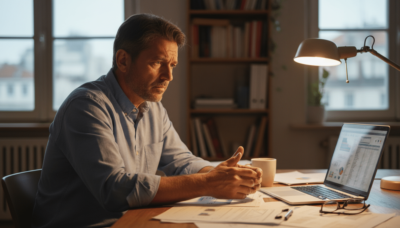 Homme stressé face à des documents administratifs