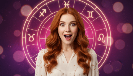 Horoscope du 31 mars 2026 - femme entourée d'énergie cosmique dorée et violette