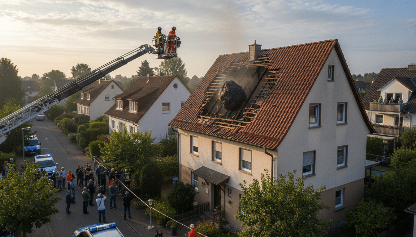 Illustration - météorite traverse toit