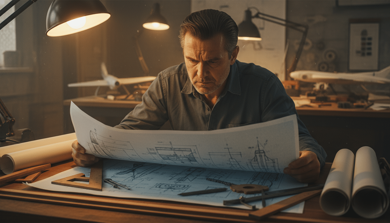 Ingénieur aéronautique étudiant des plans d'avion supersonique