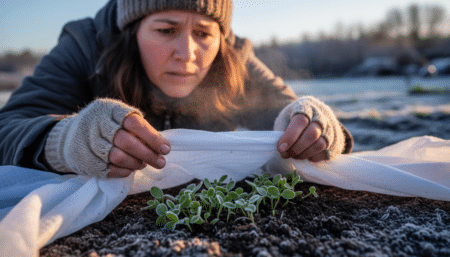 Jardinière protégeant ses plantations du gel