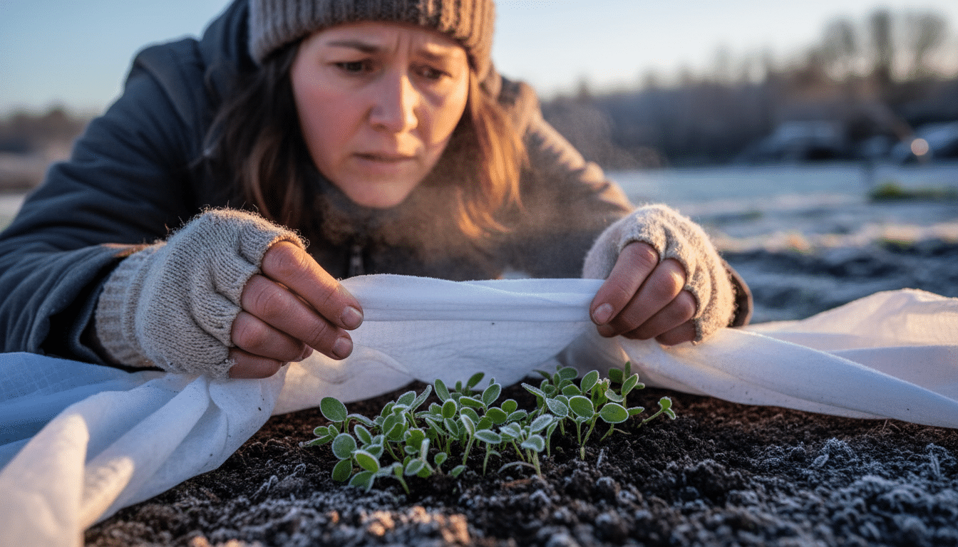 Jardinière protégeant ses plantations du gel