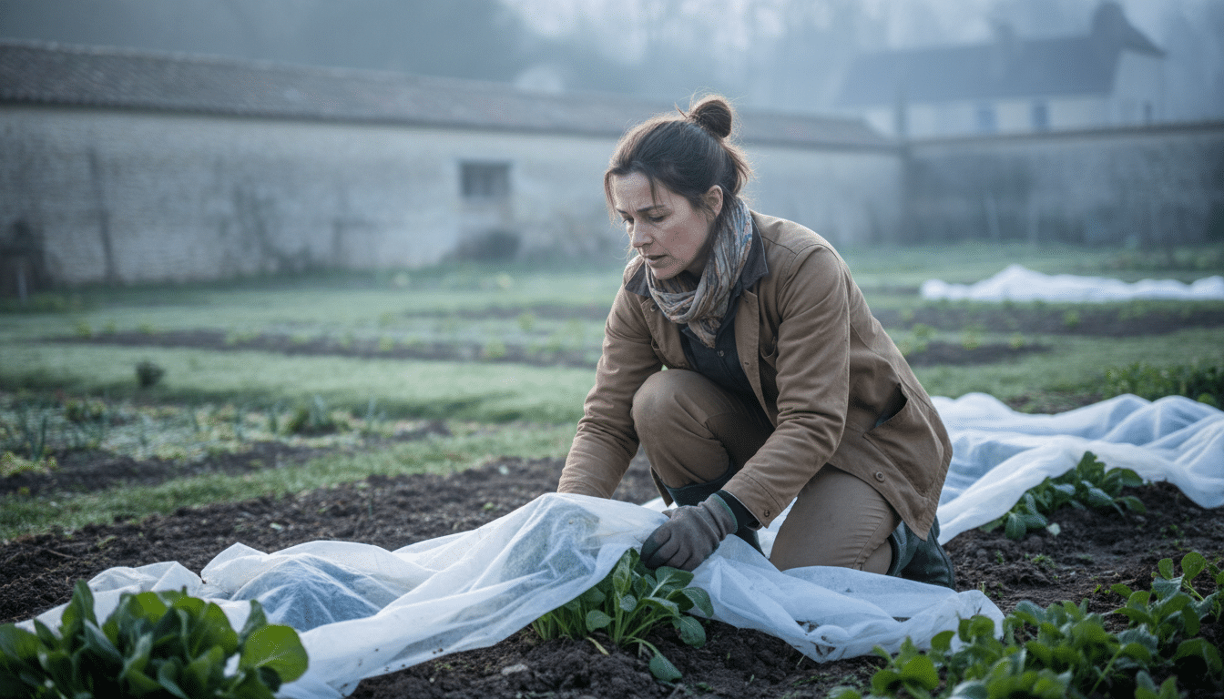 Jardinière protégeant ses plants du gel printanier