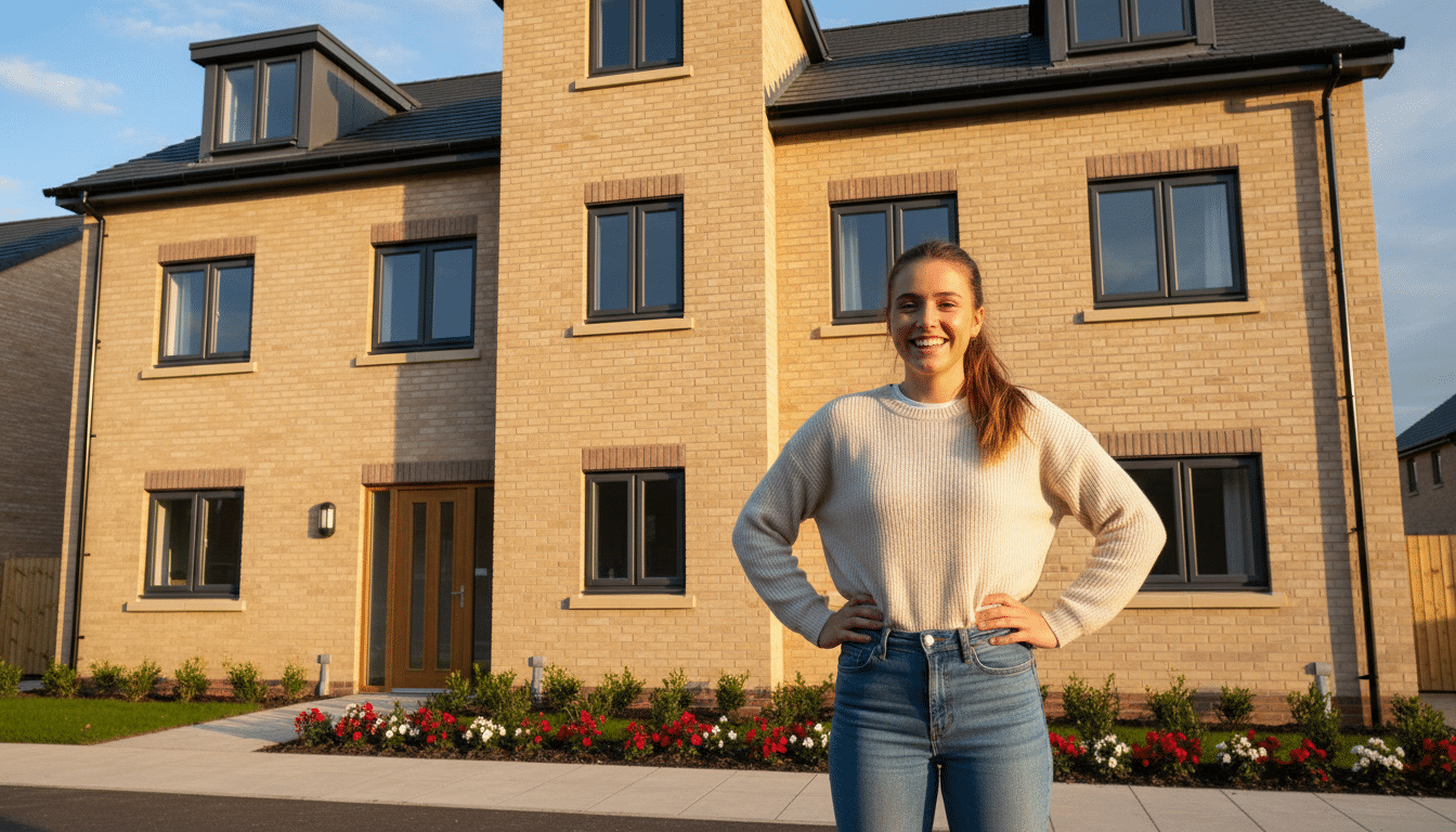 Jeune femme devant un appartement rénové