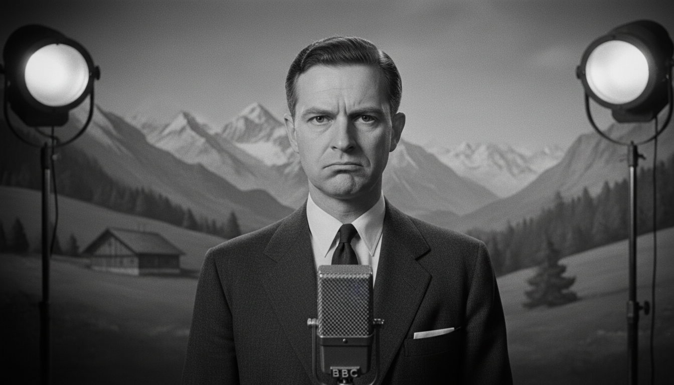 Journaliste BBC présentant le canular des spaghettis en 1957