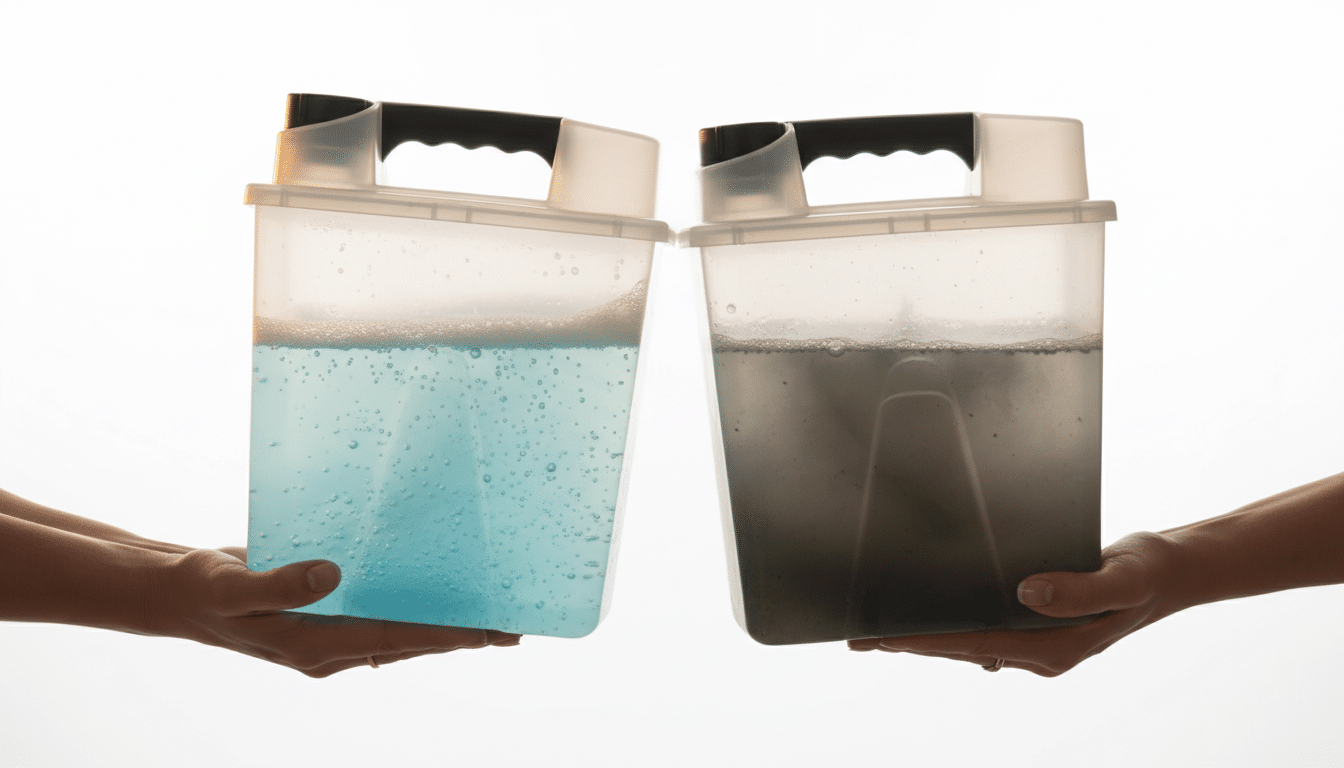 Deux réservoirs séparés d'un aspirateur laveur