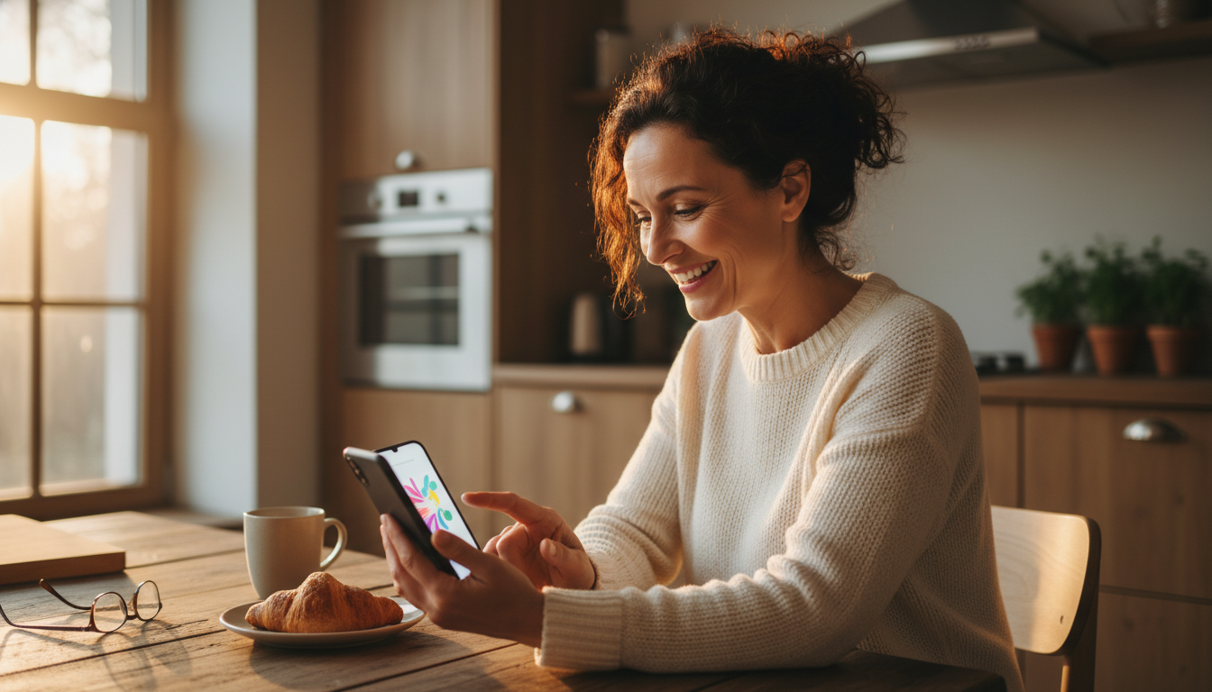 Femme vérifiant les résultats du tirage sur son téléphone