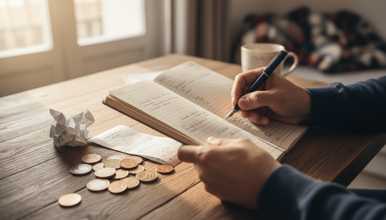 Mains calculant un budget mensuel avec des euros